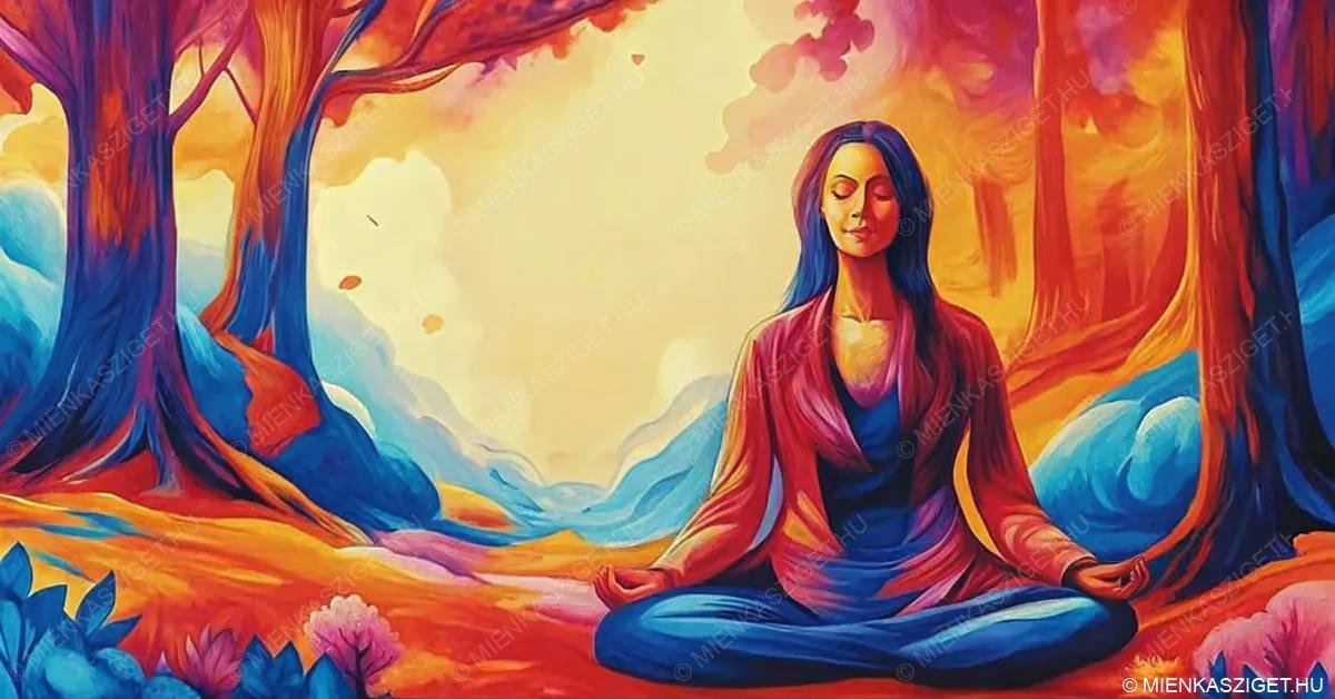 A Netflix sorozat meditációs technikáit bemutató kép, amely különféle módszerekre fókuszál, mint a légzőgyakorlatok, mindfulness és vizualizáció, segítve a nézők lelki egyensúlyának megtalálását.