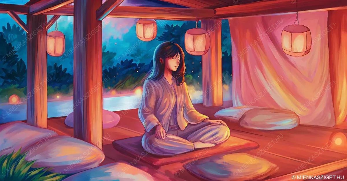 Különböző meditációs szőnyegek és kiegészítők, mint a zabuton, meditációs párna és mandir padlószék, amelyek segítenek a kényelmes ülésben és a lelki utazás támogatásában.